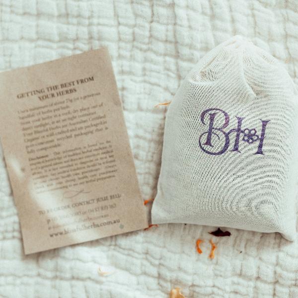 Hessian bag containing herbs and information booklet