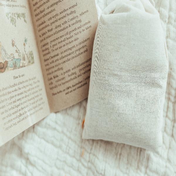 Hessian bag containing herbs with information booklet